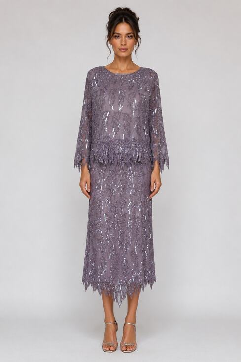 Emily Daniel Dresses & Skirts - Vintage 1980s Emily Daniel Silk Beaded Sequin Leaf Hem Top Skirt Set Large